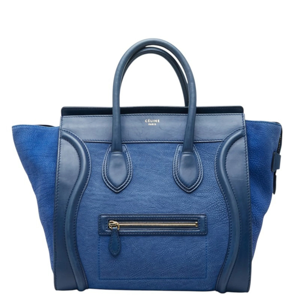 Celine Luggage Mini Shopper Handbag, Blue Leather, Women's CELINE